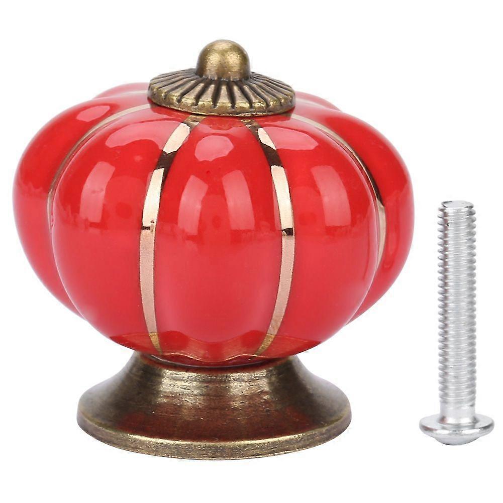 Ceramic Pumpkin Knobs European Style Handle Pull for Room Cabinet Drawer Furniture (Red)