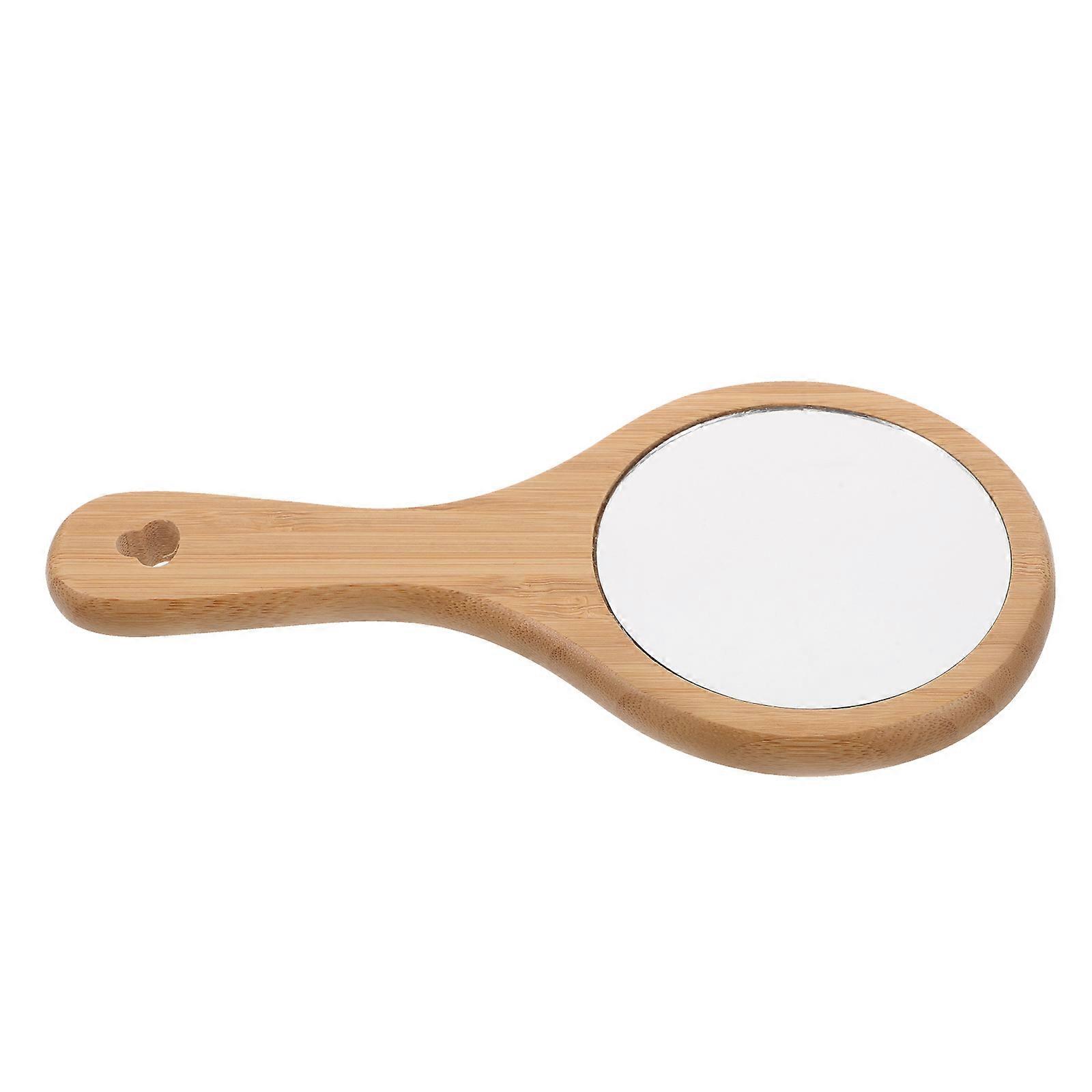 2Pcs Wooden Handheld Mirror for Travel Use Round Cosmetic Mirror with Handle