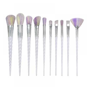 Veeki 10Pcs Unicorn Makeup Brush Set, White Plastic Handle Fiber Hair Makeup Tool