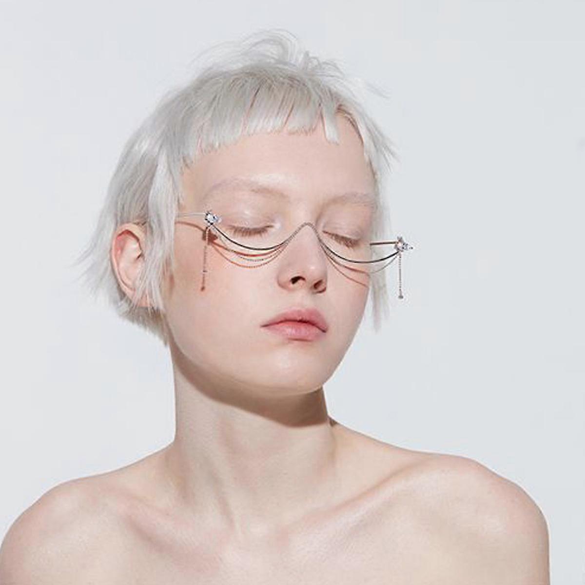 New rhinestone chain pendant glasses frame simple trend glasses chain women's eyeglass frame silver