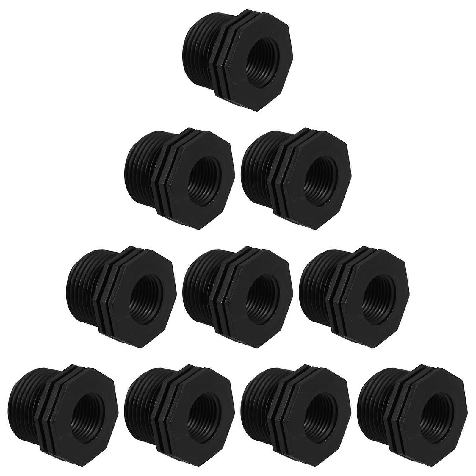 Thread Conversion Connector 1 Inch To 1/2 Inch Fitting For Plumbing Projects Black Plastic 10Pcs
