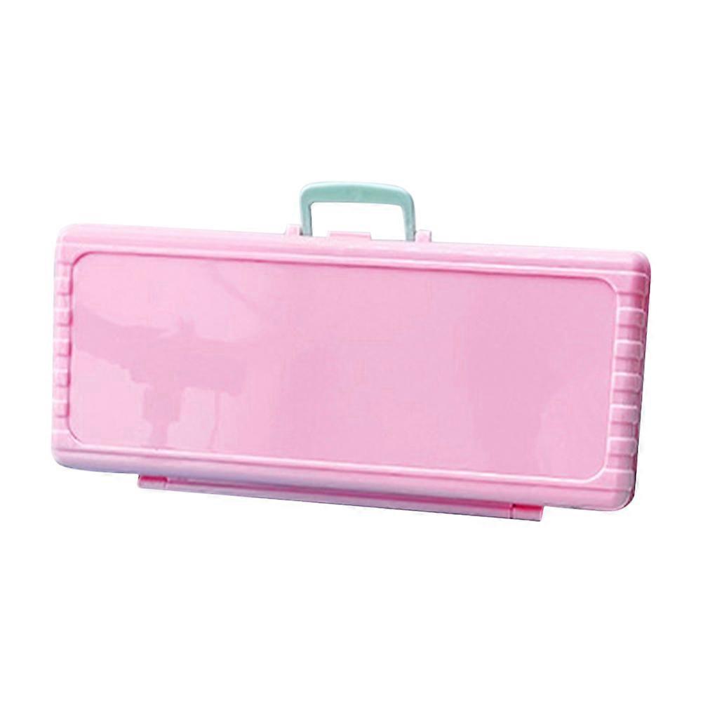 Pink Pencil Case Double Layer Student Pen Box for Storage Use 4Pcs Plastic