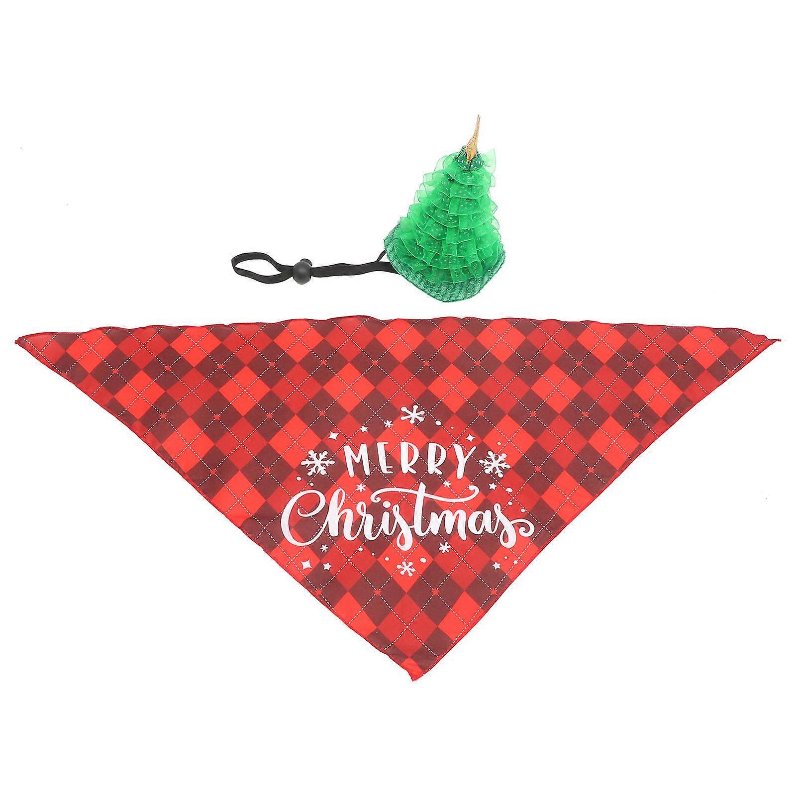 Triangular Shaped Pet Hat And Bandana For Christmas Festival Pets Certified 2 Sets