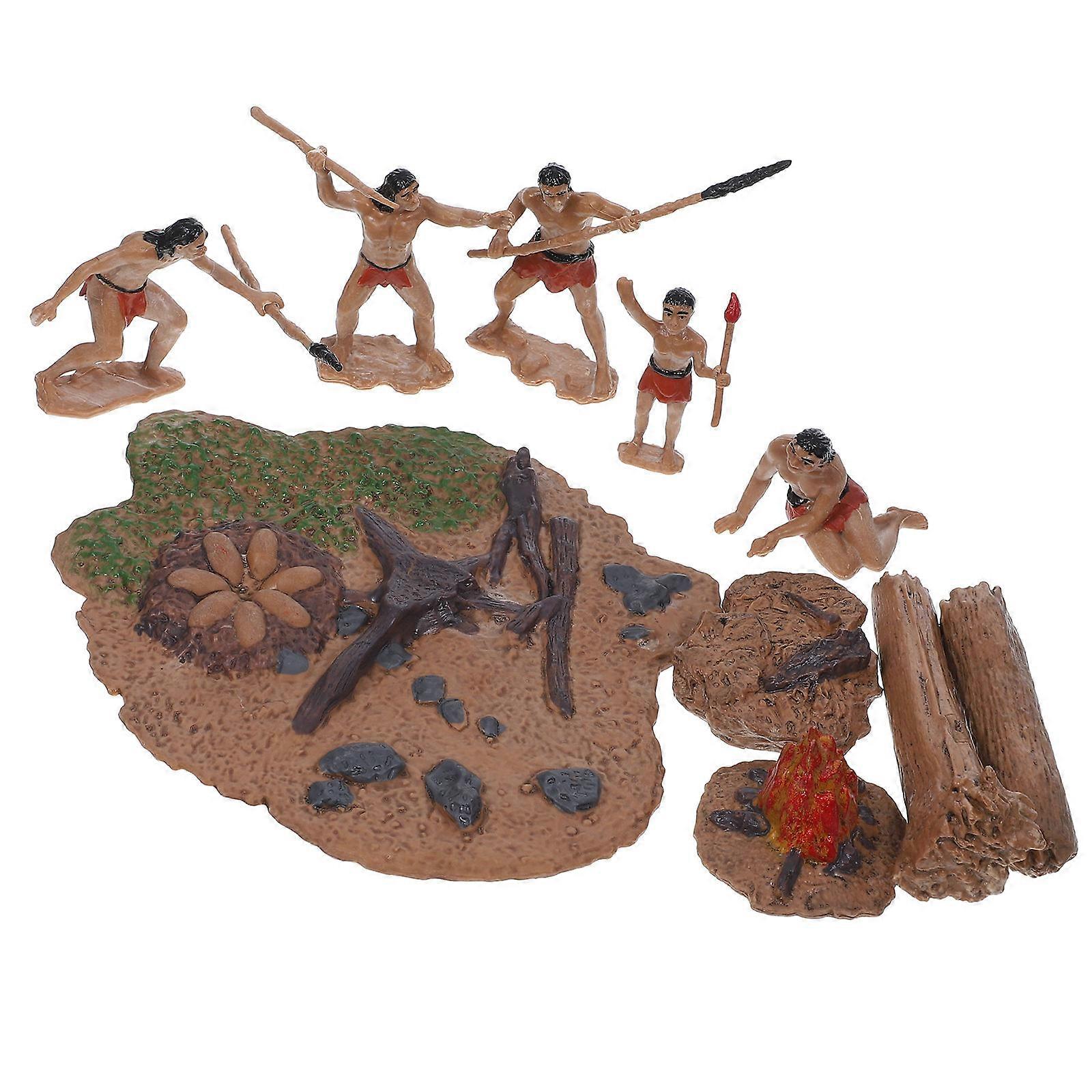 Mini Primitive Men Models for Decoration 5Sets Plastic Miniature Primitive People Scene Props