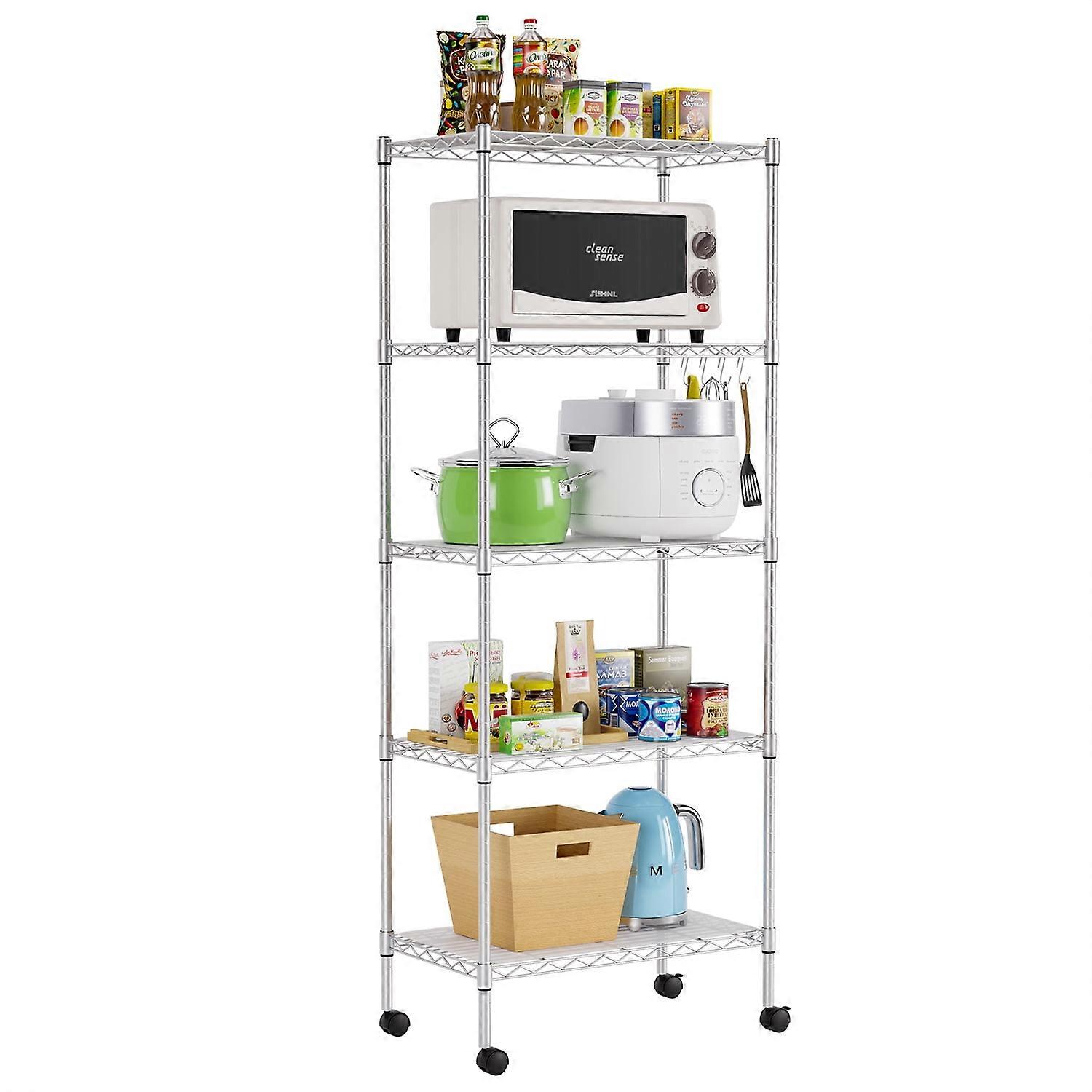 FDW 5-Tier Metal Wire Garage Storage Rack Shelf Unit For Garage/Kitchen,With Wheels,Chrome