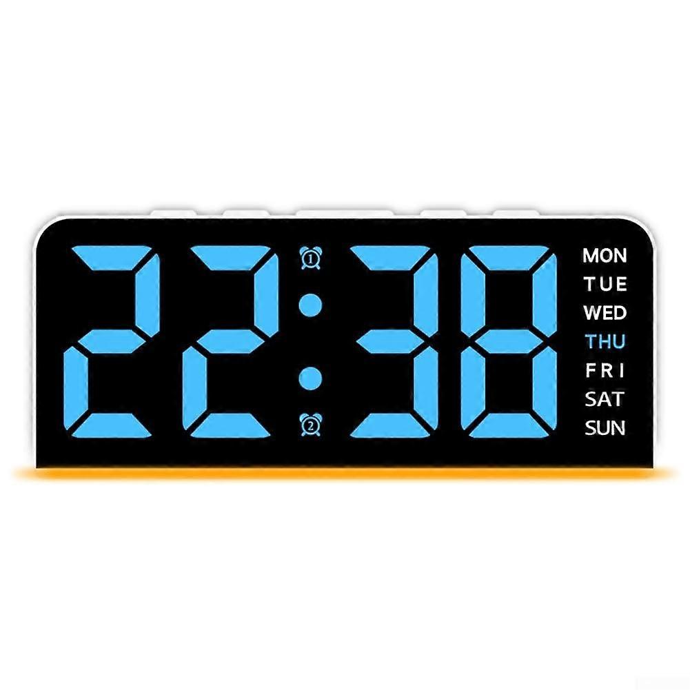 LED Digital Alarm Clock With Snooze Function Date Display Adjustable Ambient Lighting White Shell Blue Bedside Clock