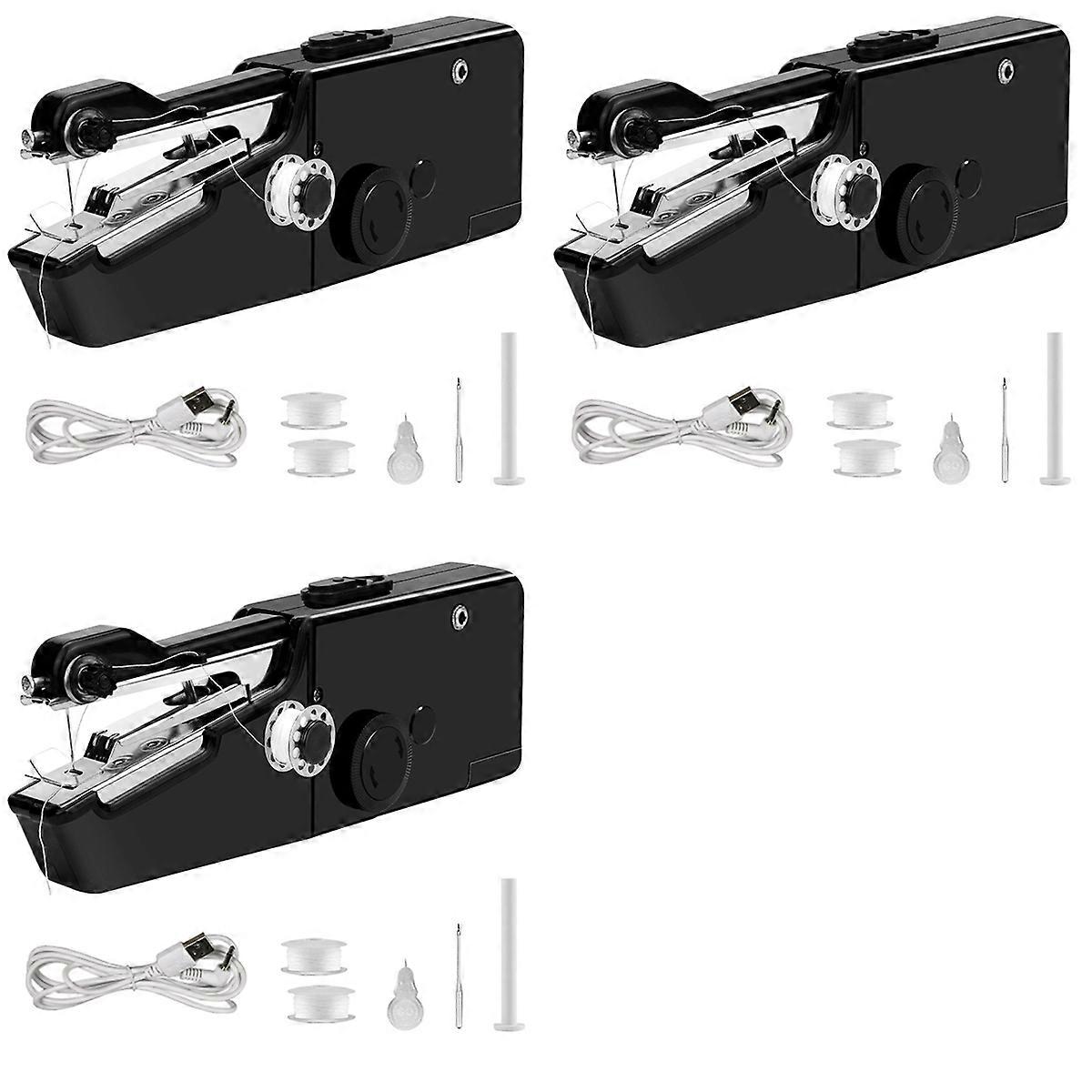3X USB Electric Handheld Sewing Machine Kit, Cordless Mini Quick Repairing Sewing Machine for Denim
