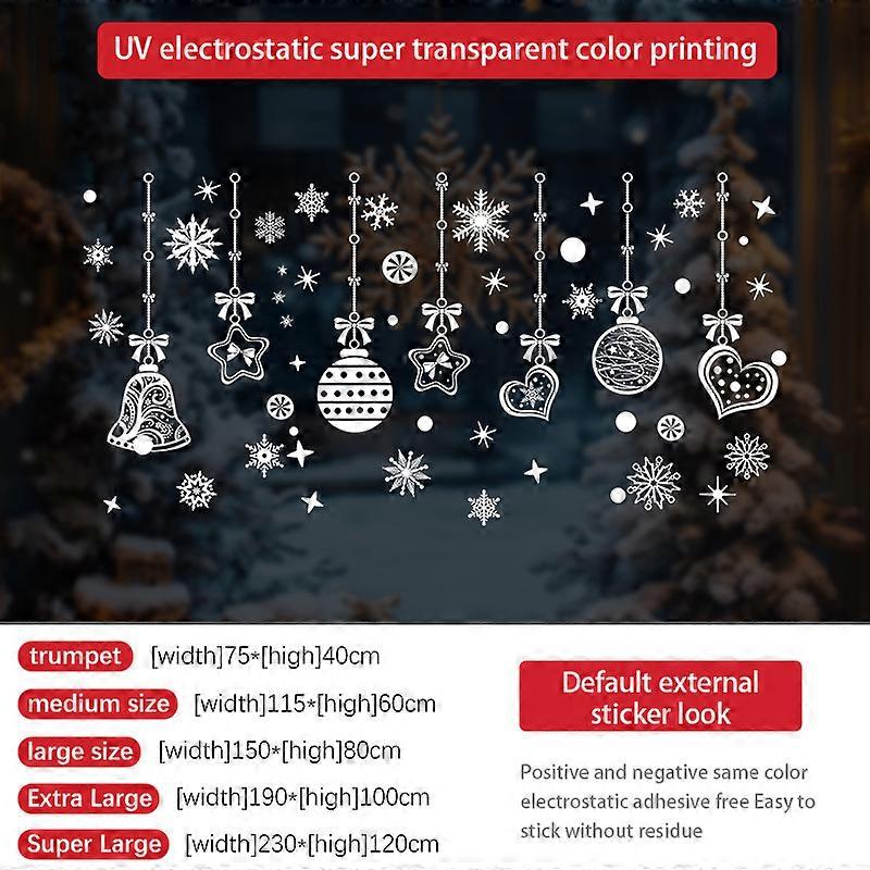 Christmas static stickers for glass window decorations, window decorations, new snowflake bells SDUV-197 [static glue-free] - extra large [190*100CM]