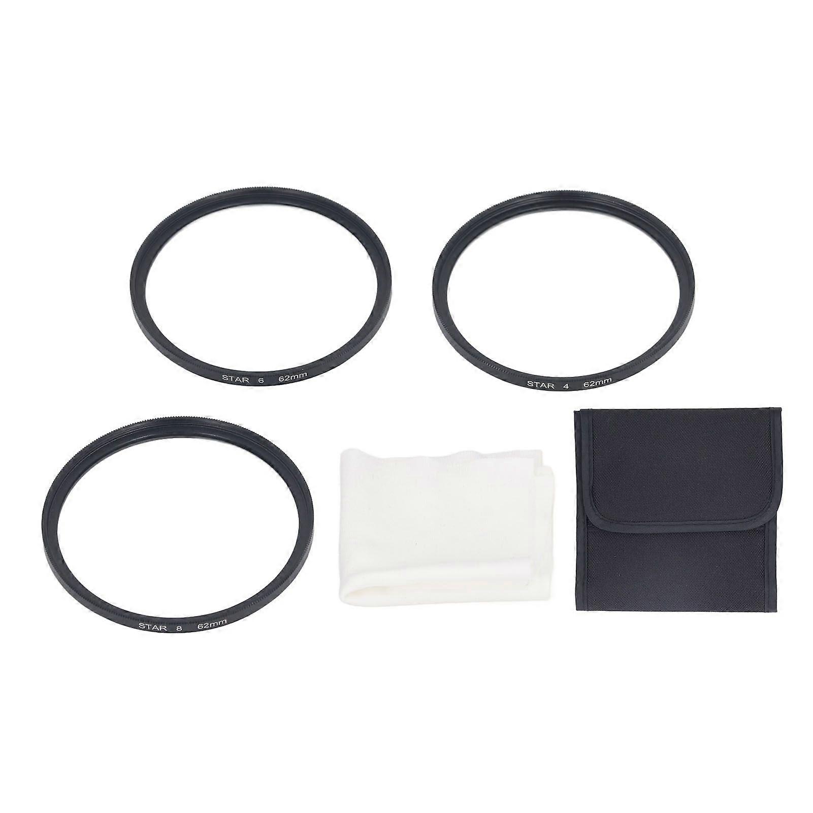 3PCS Star Filter 4 Points 6 Points 8 Points Anti Glare Coating Ultra Thin Star Effect Filter for 62mm SLR Camera Accessory