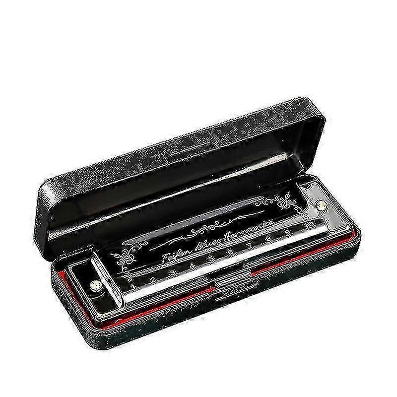 Exquisite 10 Hole 20 Harmonica Blues Deluxe Harmonica Beginner C Harmonica - Black