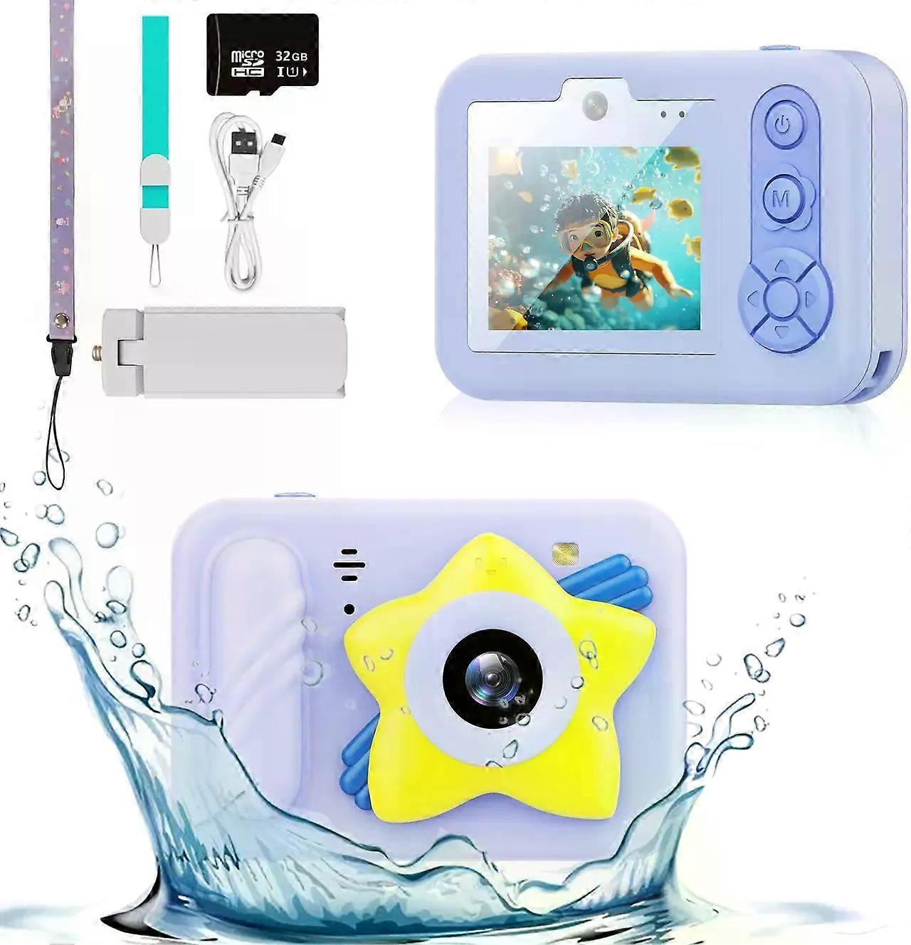 Børnekamera IP68 Vandtæt, Undervands Børne Digitalkamera 1080P HD Video & 32GB Kort - Perfekt til svømning, pool, julegave til fødselsdag