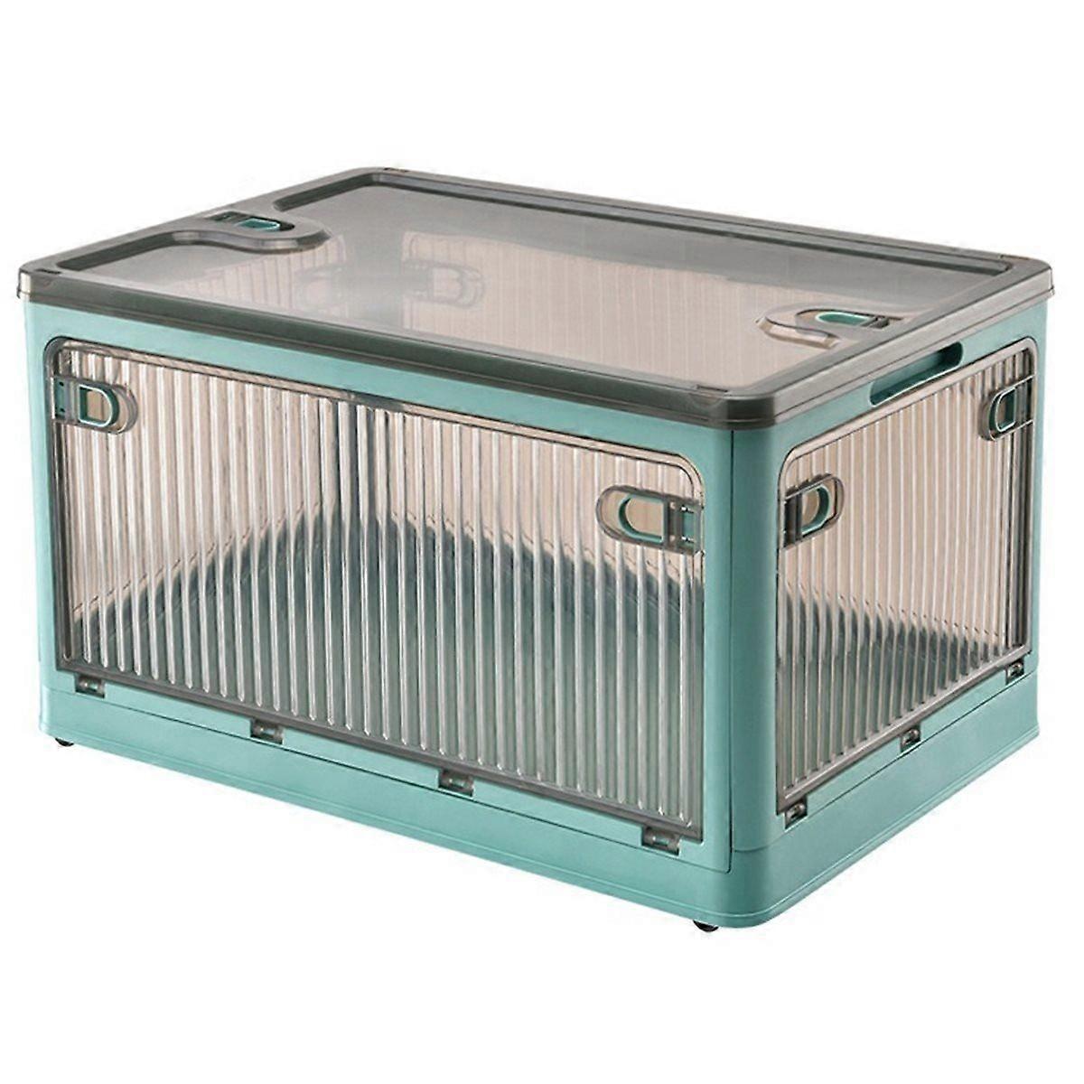 Foldable Storage Box with Wheels Large Capacity Transparent Stackable Waterproof for Closet Use and Home Organization B