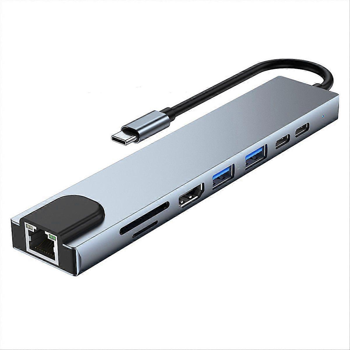 USBC Hub Eight in 1 TypeC 3.1 to 4K -Compatible Adapter with RJ45 SD/TF Card Reader DockingStation