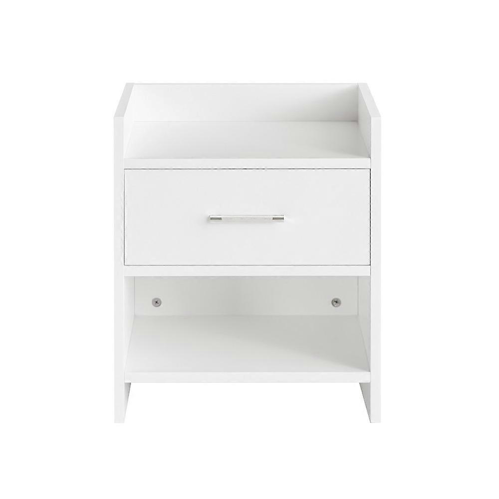 SoBuy FBT66-W,Floor Stand Bedside Table with Drawer & Open Shelf, Minimalist Nightstand, Side Table for Bedroom, Living Room, or Office