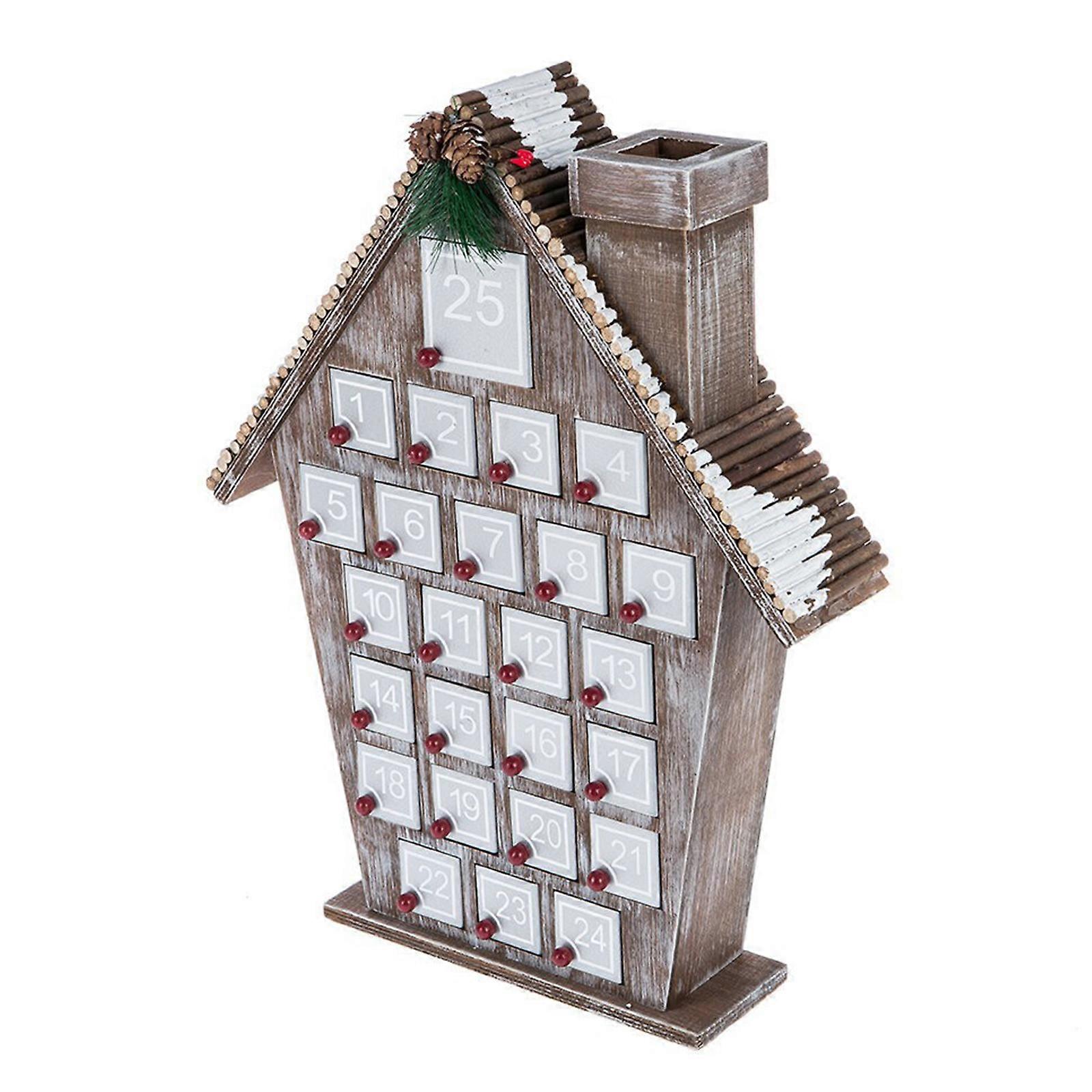 בתי עץ לחג המולד עם ספירה לאחור, לוח שנה של בתי עץ לחגיגה עם 24 כרטיסים ואצטרובלים לחג המולד, צבעוני