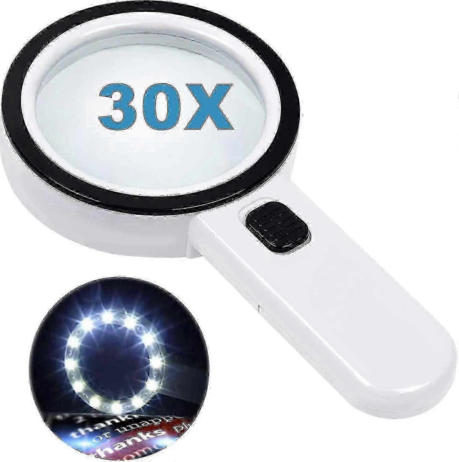Magnifying Glass With 12 Led S, 30x Double Glass Handheld Illuted Magnifier Reading Magnifying Glass With For S Read, S, Stamp