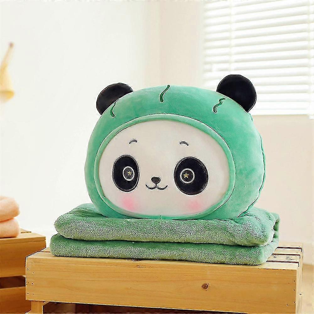 Premium Soft Travel Blanket Pillow Airplane Blanket Emballé dans un sac souple Taie d’oreiller (Panda vert)