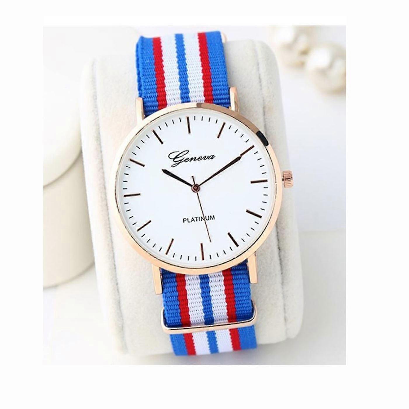 Geneva White Large Clear Dial Watch With Material Strap VPMULTI3