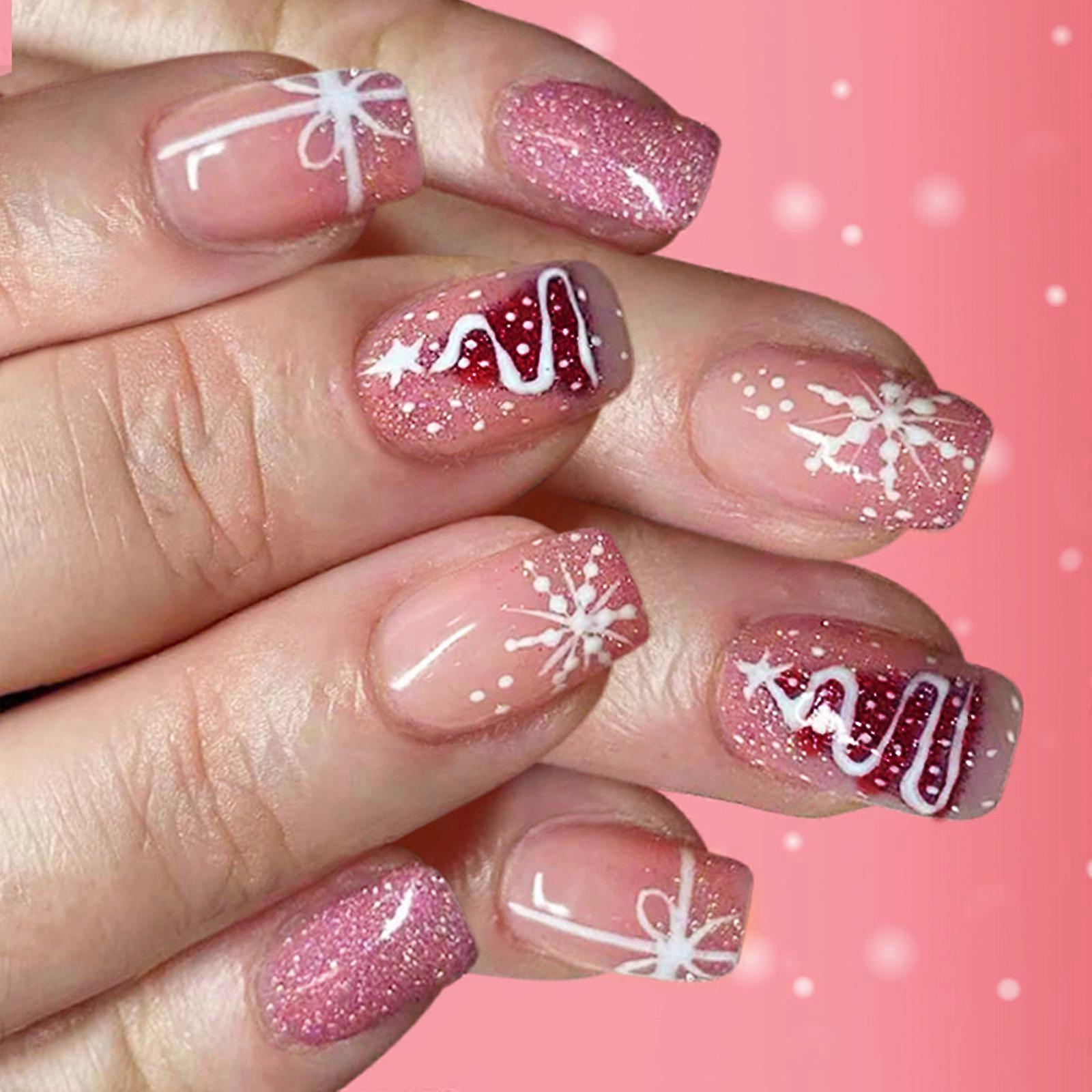 Twinkling Winter Nail Set Christmas Snowflake Design Low-allergen ABS Press On Nail Quick Easy Application Multicolor