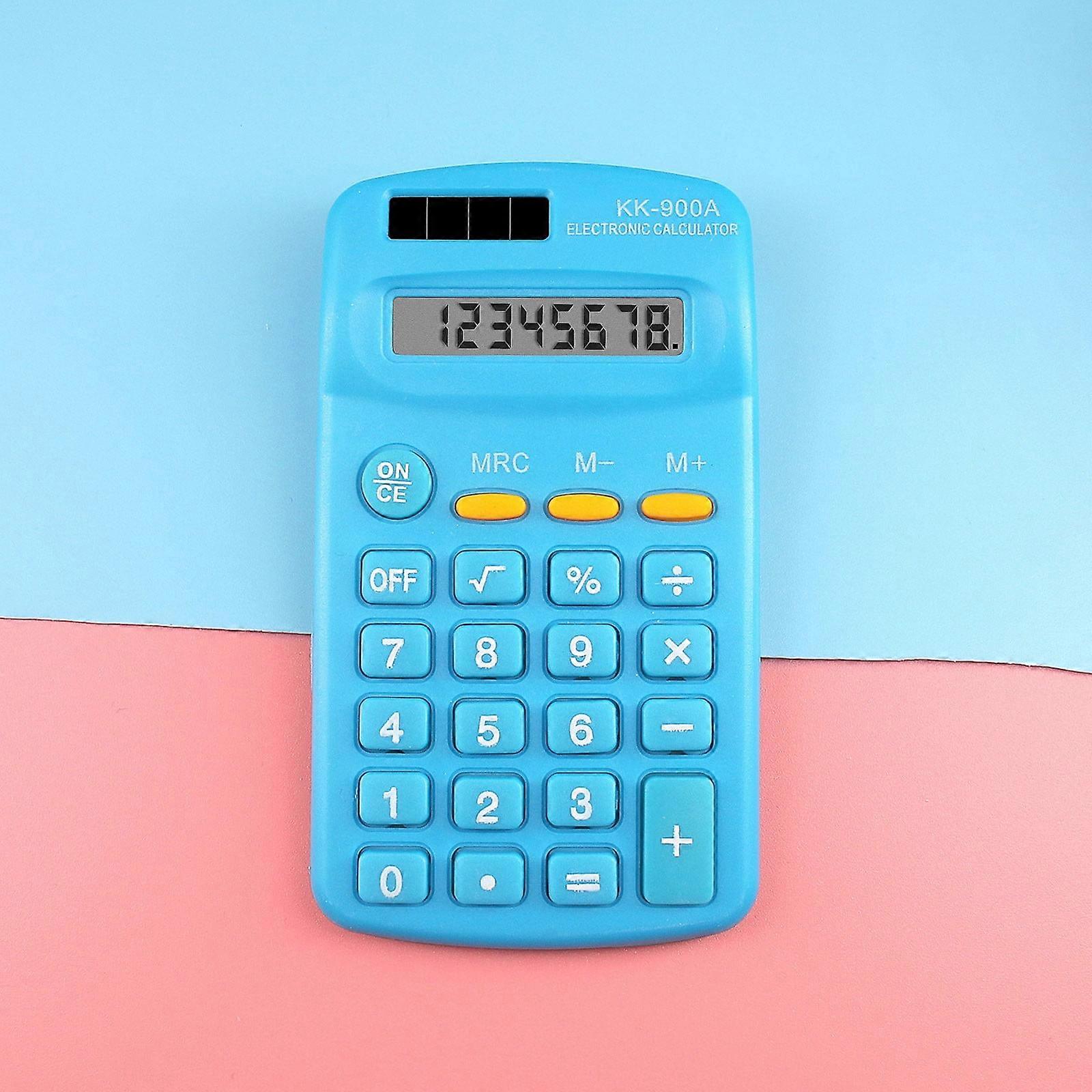 Mini 8-digit calculator, solar & battery powered, pocket size. Compatible with school, home. Great for kids. Clear LCD display.