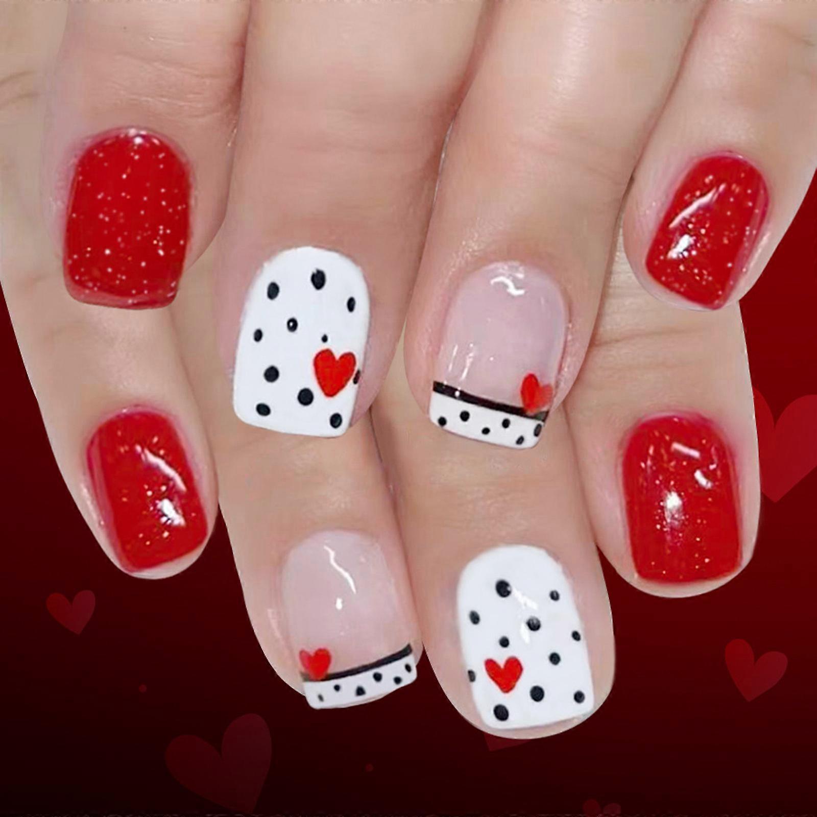 Shimmering Red Glossy French Tip Press On Nail 24PCS Short Square Fake Nail For Daily Use Multicolor