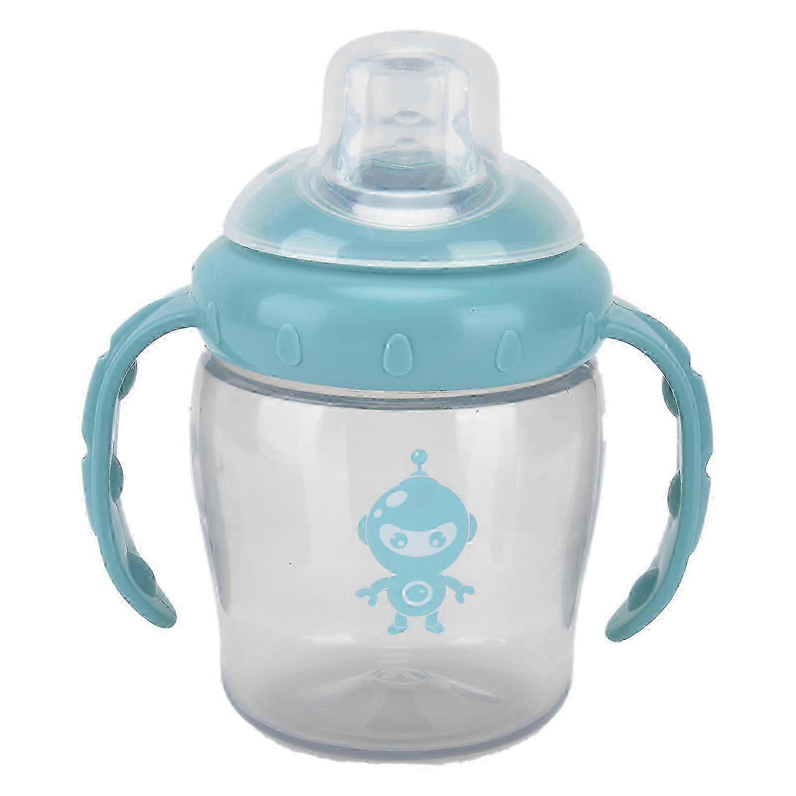 Baby Bottle Robot Printing Learner Cup with Soother Two Handles Newborn Infant Bottles Blue