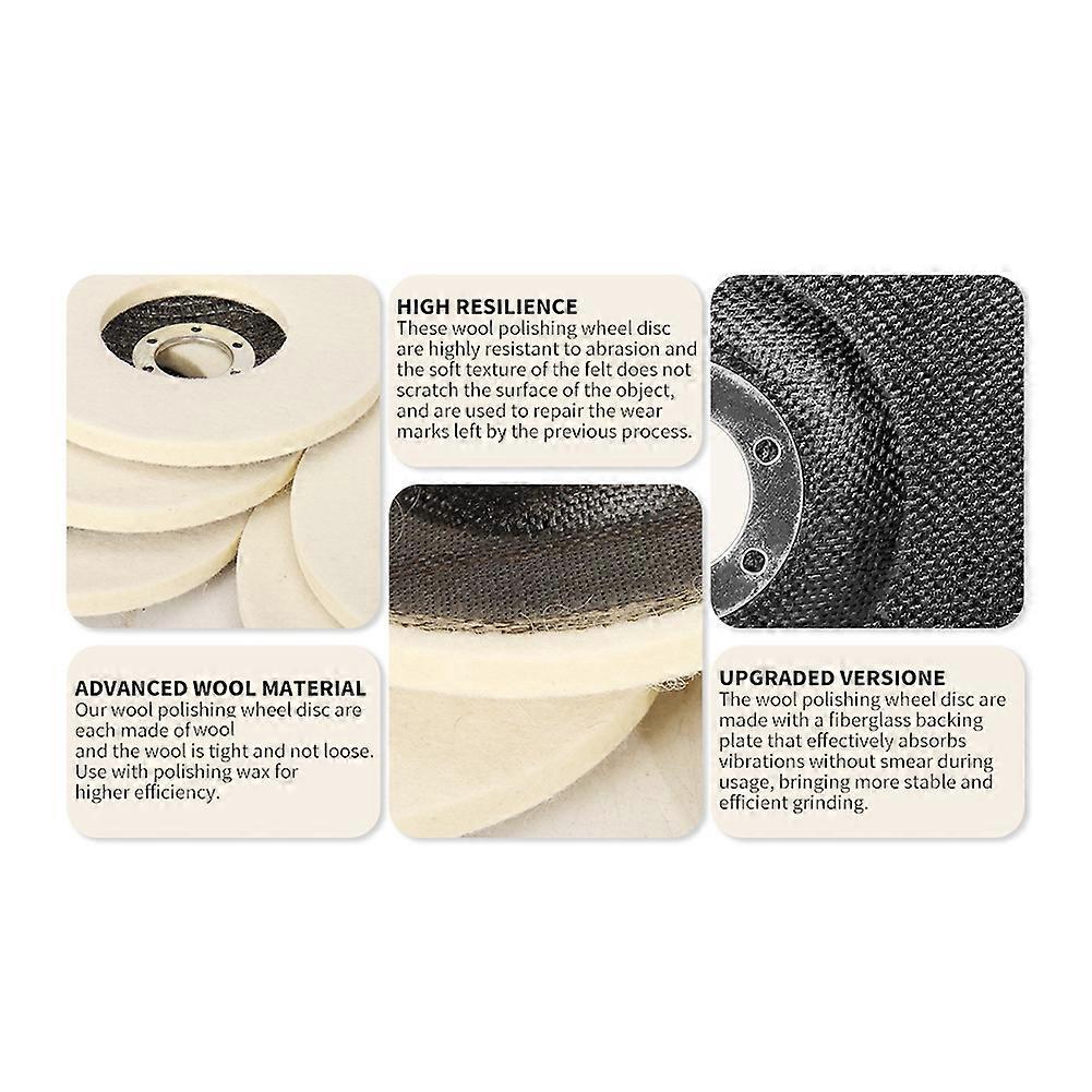 5Pcs High-Gloss Wool Polishing Wheel Disc Arbor, for Angle Grinder