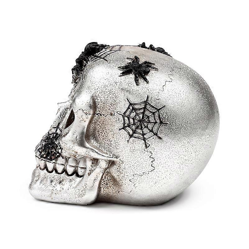 Decorative Ornament - Silver Skull with Black Spiders  Webs 1 Pack