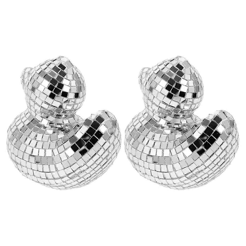 Mirrored Small Duck Figurines Desktop Decoration for Party 2Pcs Silver