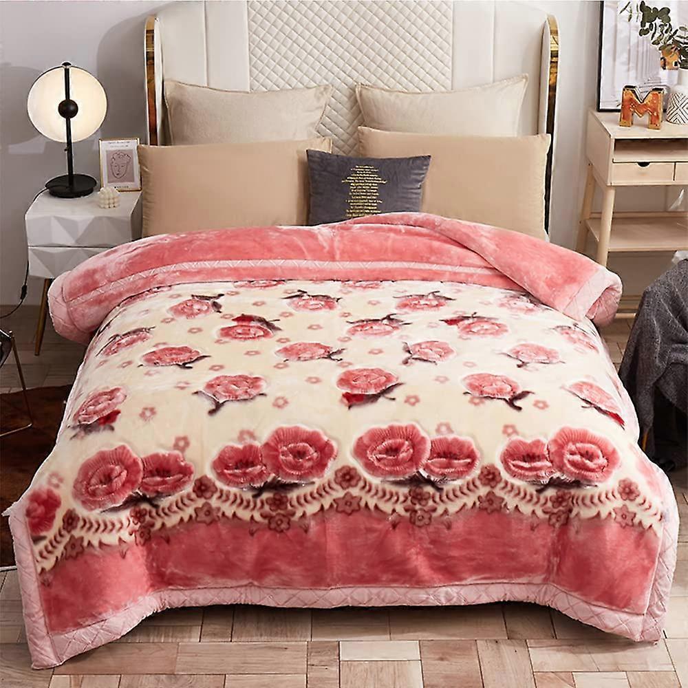Korean Mink Blanket King Size Winter Ultra Soft Heavy Plush Fleece Reversible Raschel 78x91in