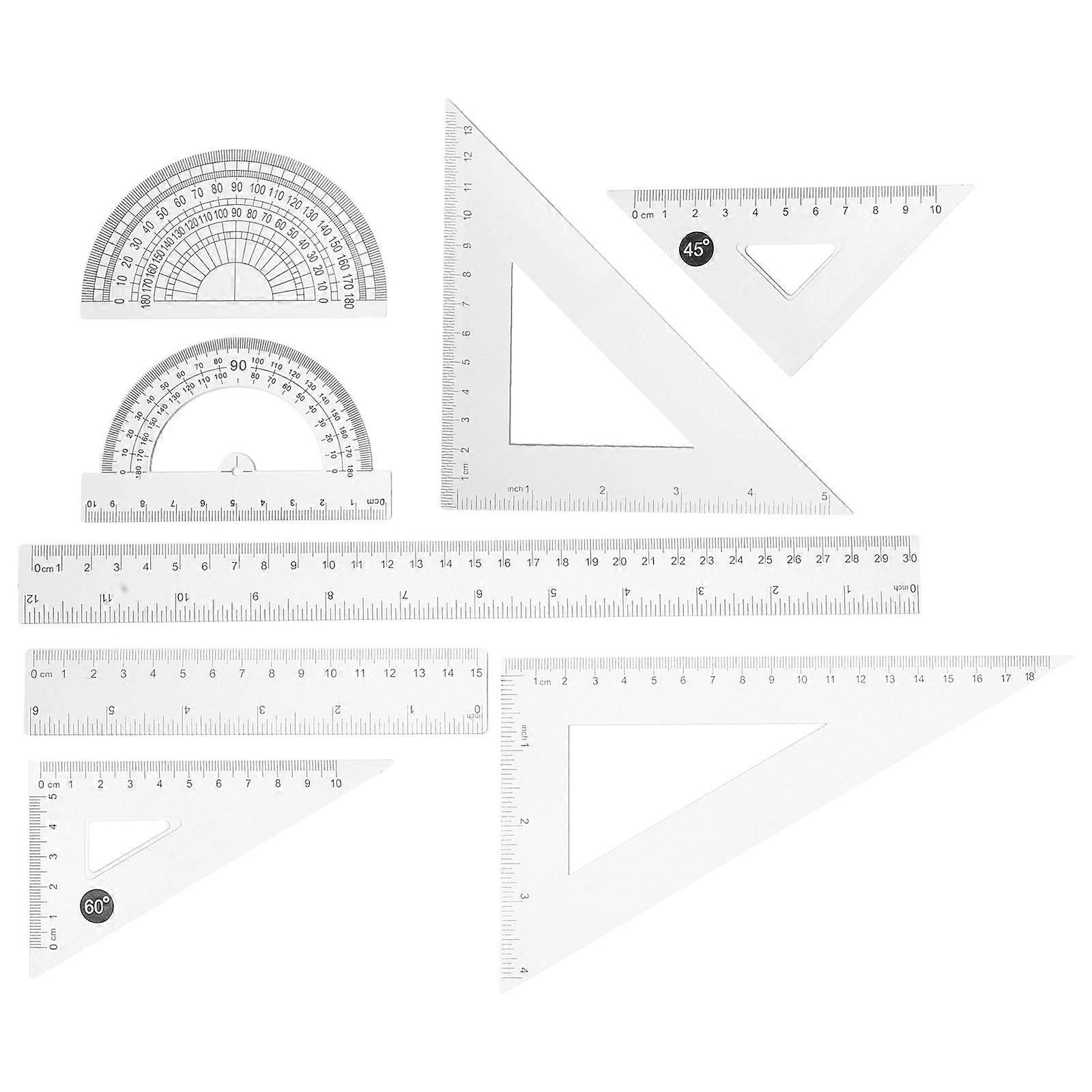Transparent Geometry Math Ruler Set for Drawing with 8Pcs Plastic Tools