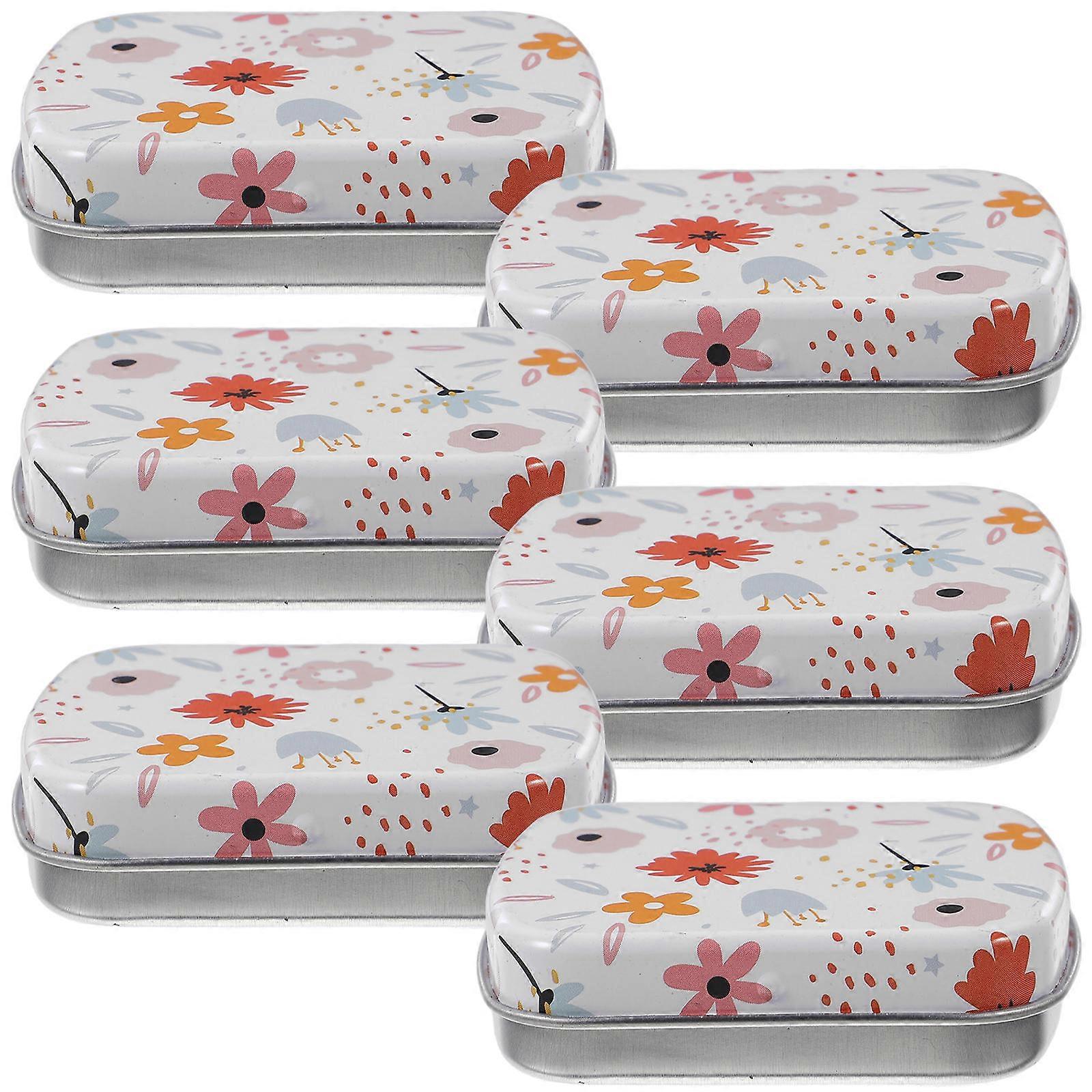 6Pcs Tinplate Candy Box Storage Box with Lid Multi Pattern