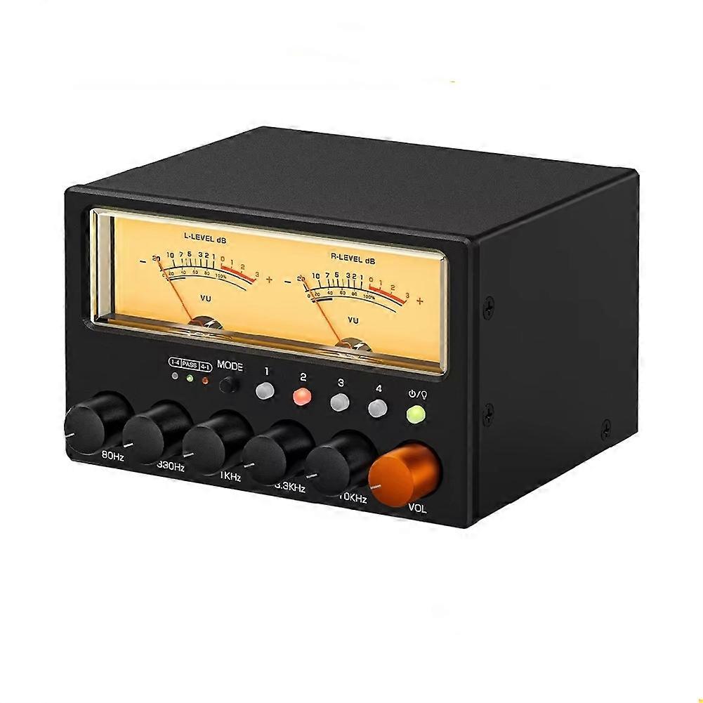 D5 4-Way Audio Switcher Splitter HiFi 5-Band Stereo EQ Preamp Equalizer with VU Meter EU Plug