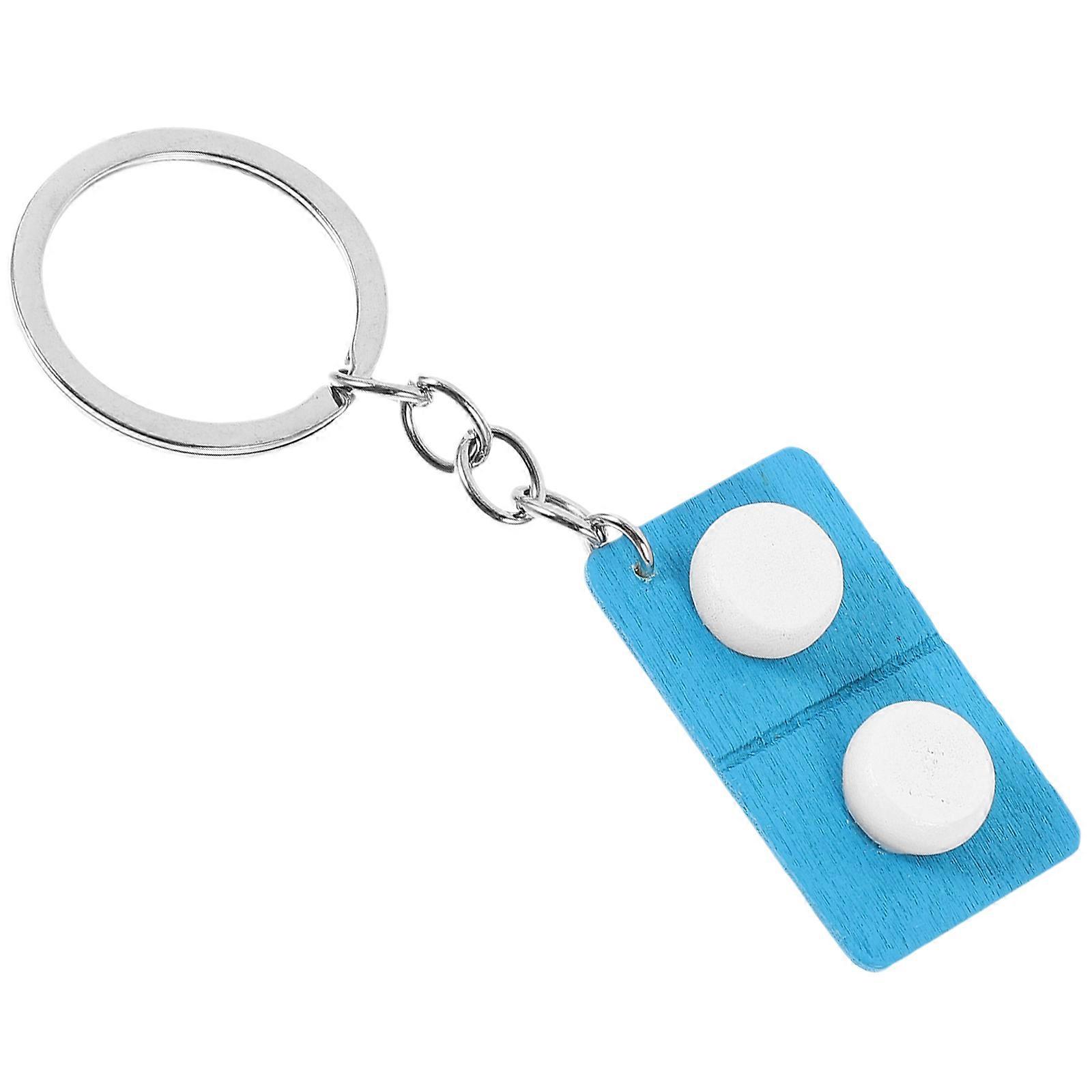 Simulation Pill Keychain Pendant for Decor Wood Keychain Charm Sky-Blue