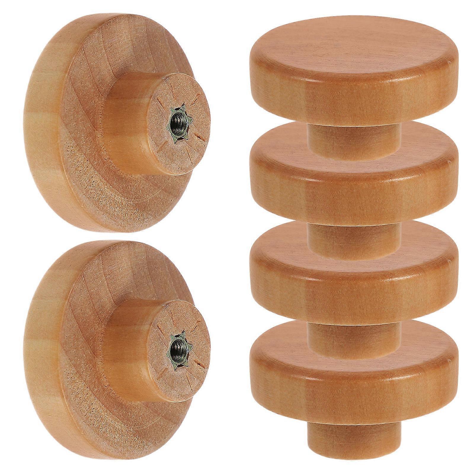 Wood Cabinet Knobs with Round Single Hole Design for Drawer Use Khaki Color 6 Pieces
