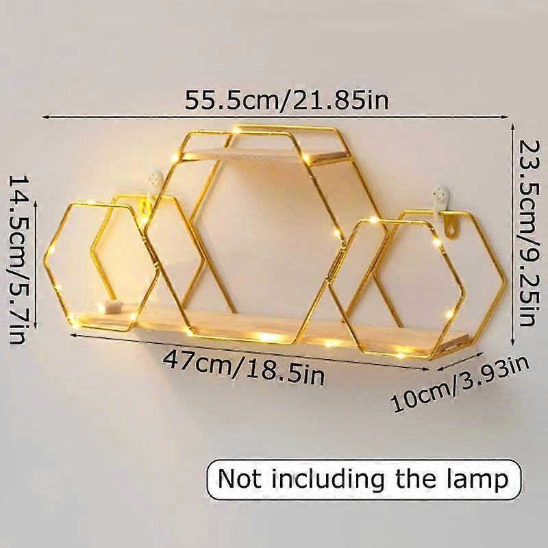 1PC Iron+Wood Space-Saving Wall-Mounted Durable No-Drill Easy-Install Storage Rack Decorative Shelf Easy-Install Wall Sturdy