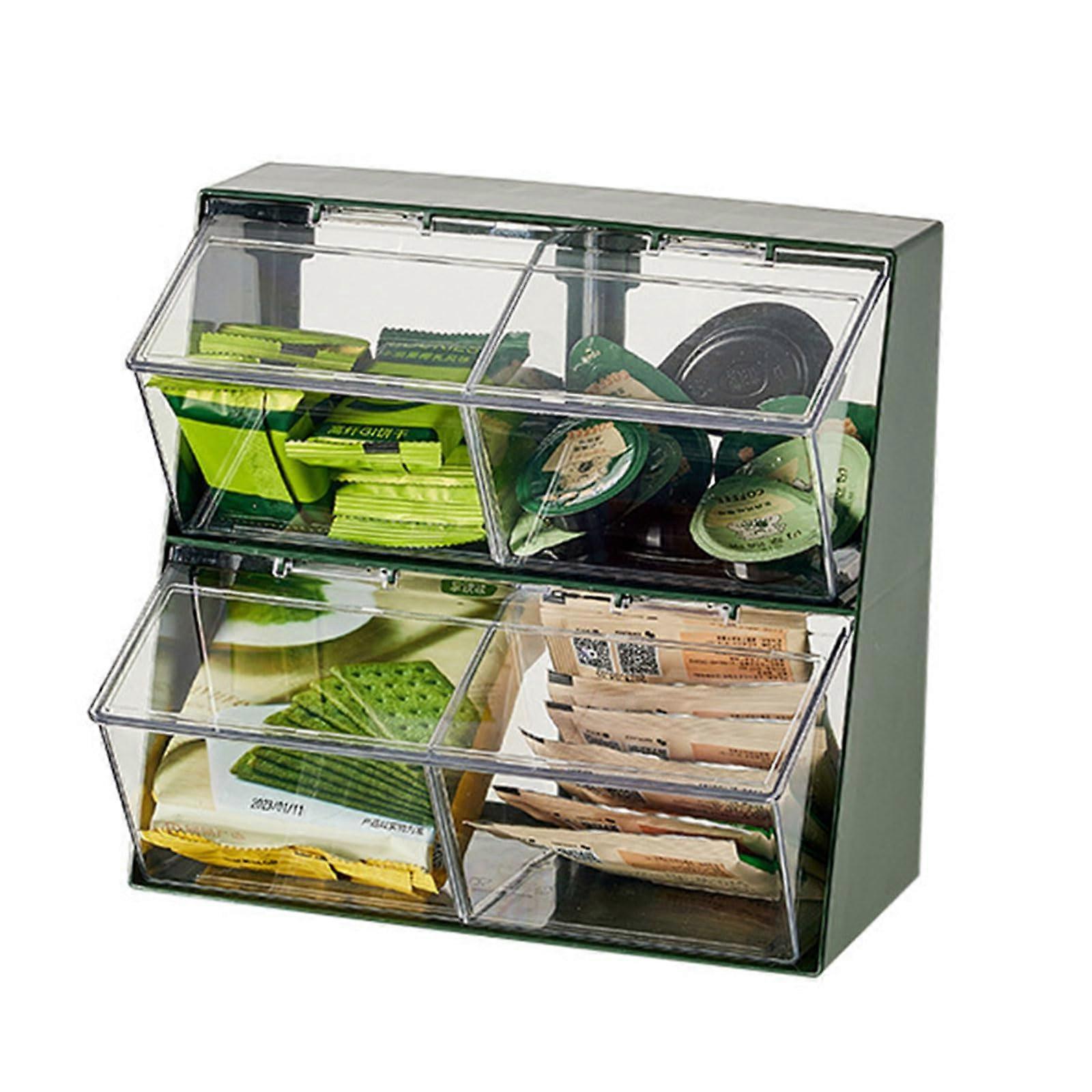 Large Capacity Coffee Storage Organizer DoubleLayer Countertop Tea and Coffee Holder Green