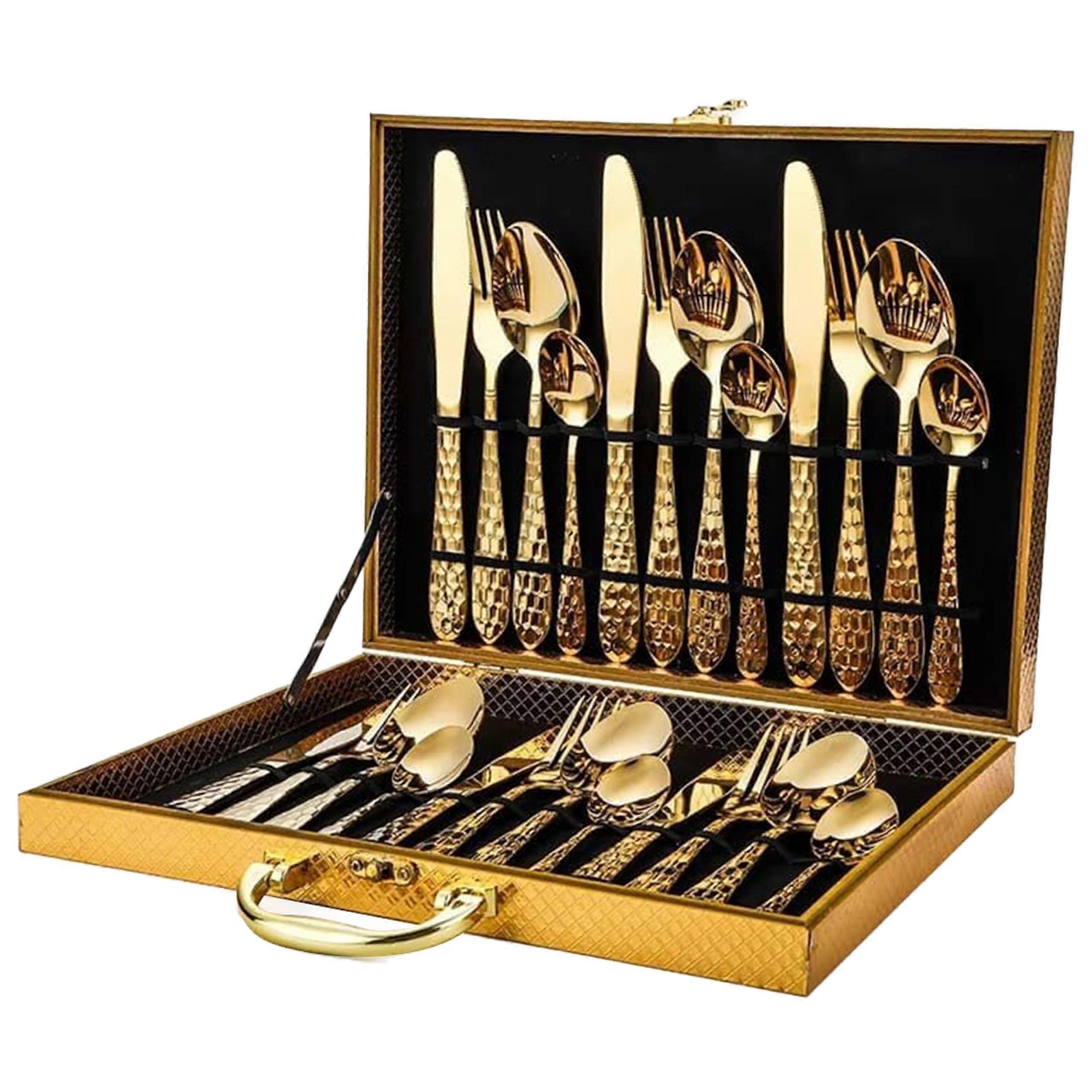 24Piece Gold Stainless Steel Silverware Set, Durable Flatware for Home Kitchen Dining