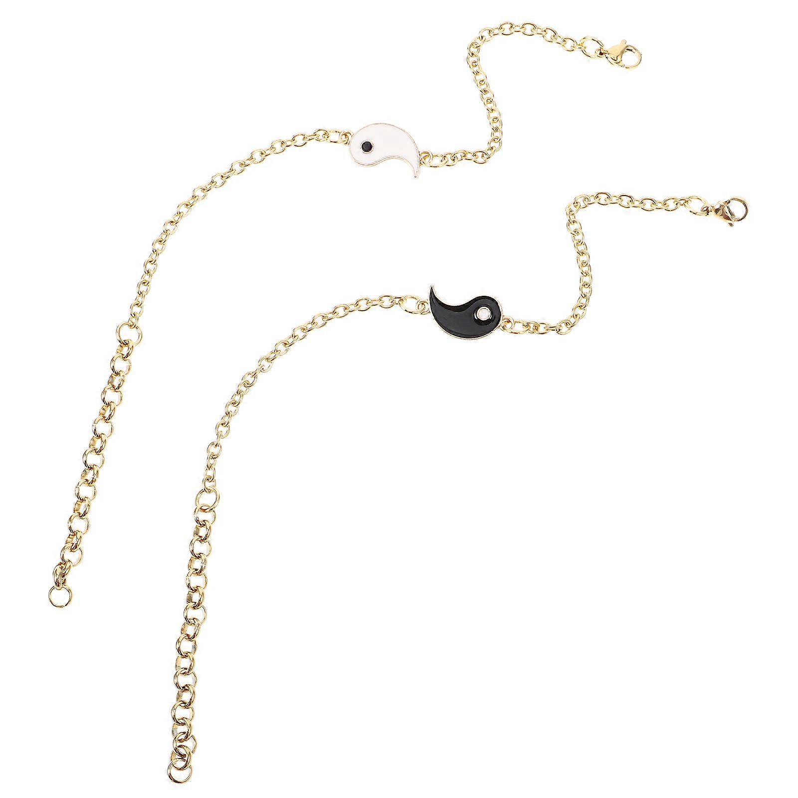 Golden Yin Yang Bracelet for Couples Adjustable 2Pcs Pack