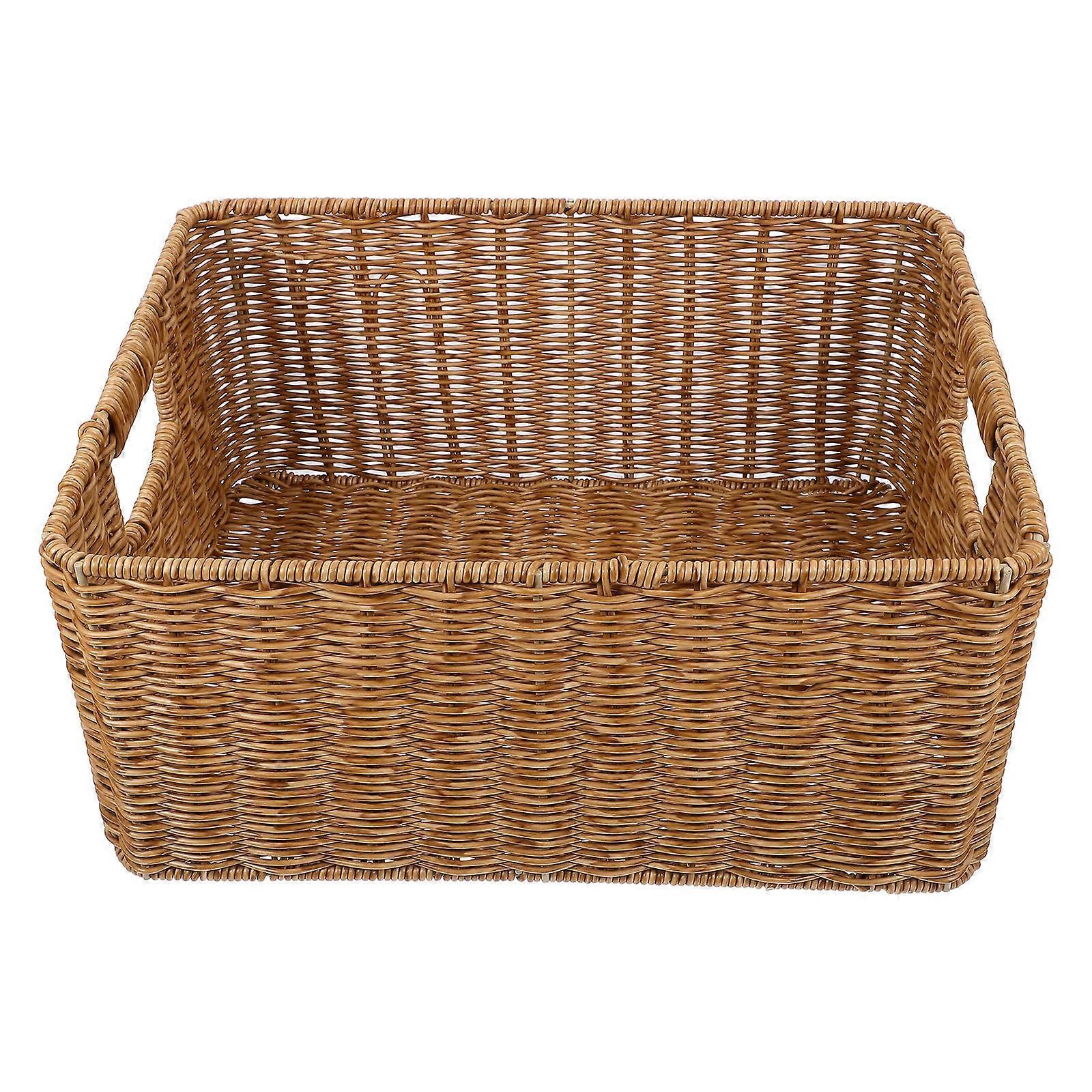 Khaki Large Capacity Simulation Rattan Basket for Home Use Decorative Storage Organizer