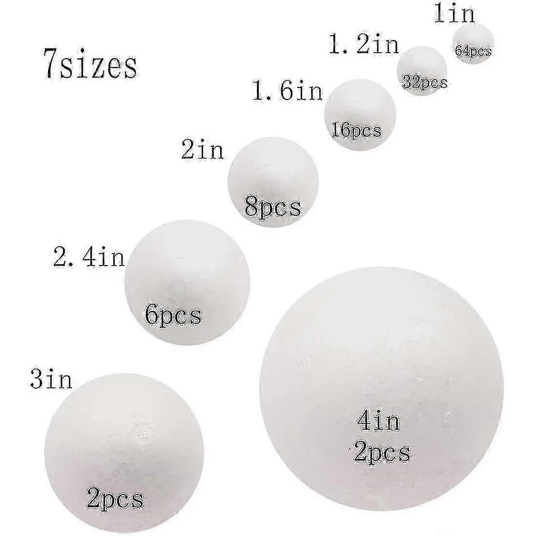 130 Pack 7 Sizes Including 1-4 Inch, Polystyrene Smooth Round Balls