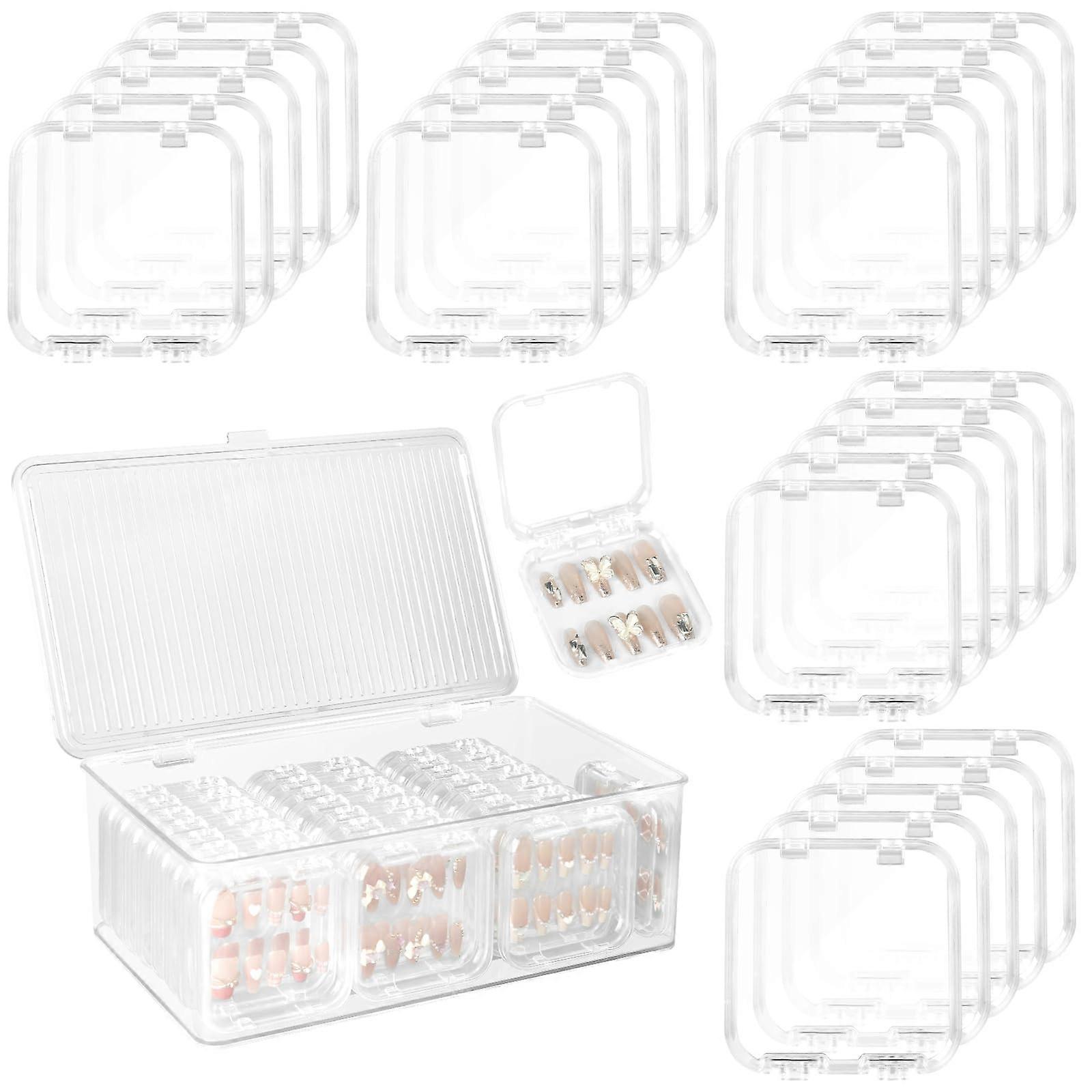 Press On Nail Organizer with 25 Clear Acrylic Storage Boxes and Large DustProof Display Case