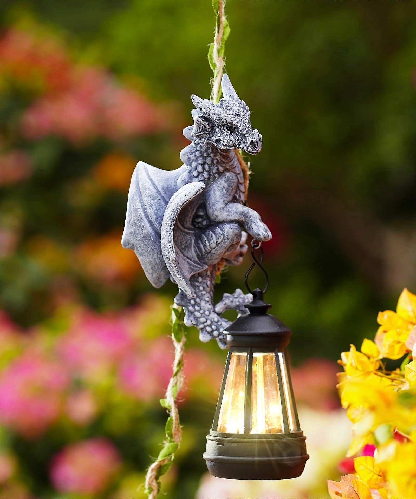 Solar Garden Statue Outdoor Climbing Dragon with Lantern Yard Decor Automatic Solar Lighting Gift