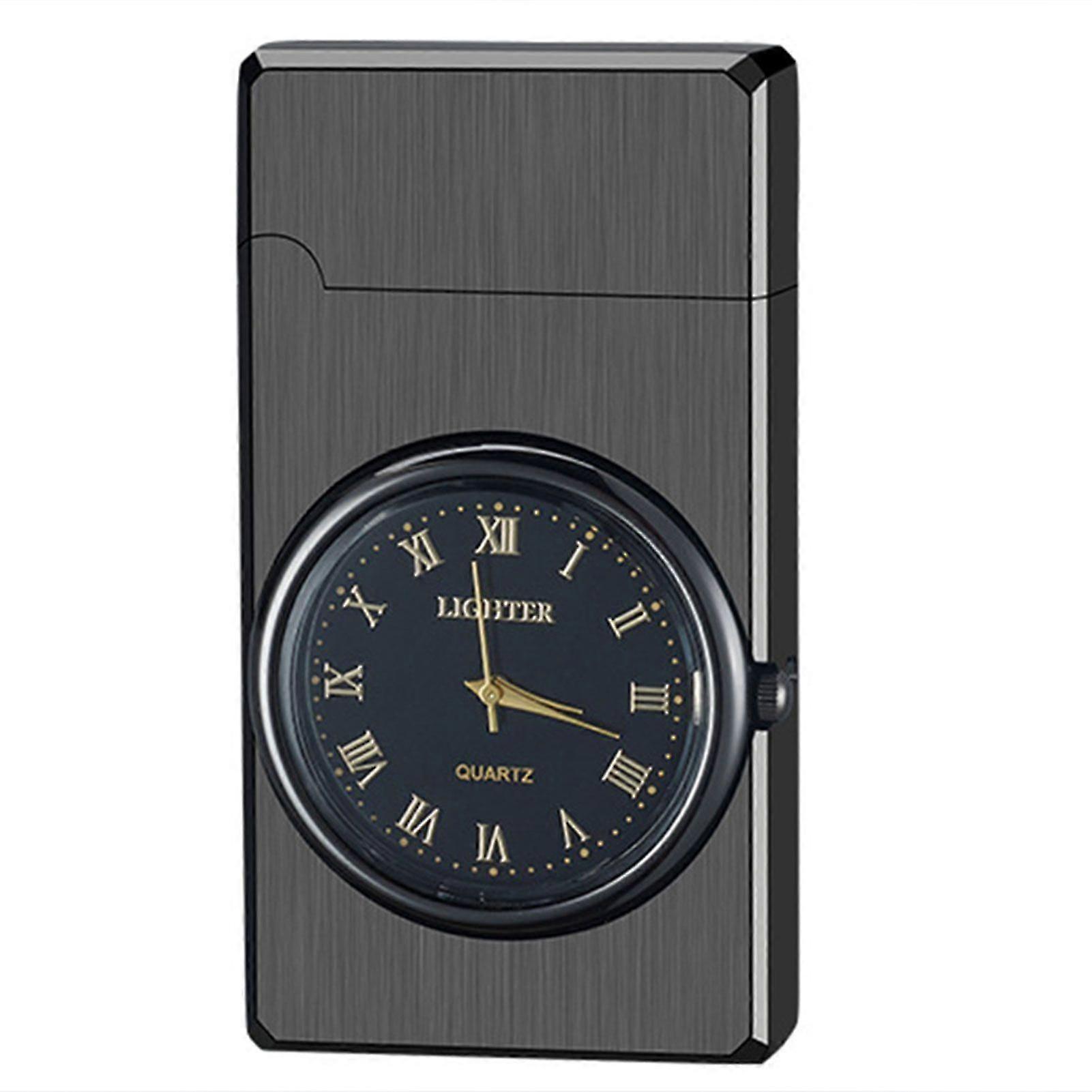 Windproof Lighter With Clock Portable Dual Flames Lighter for Indoor Outdoor