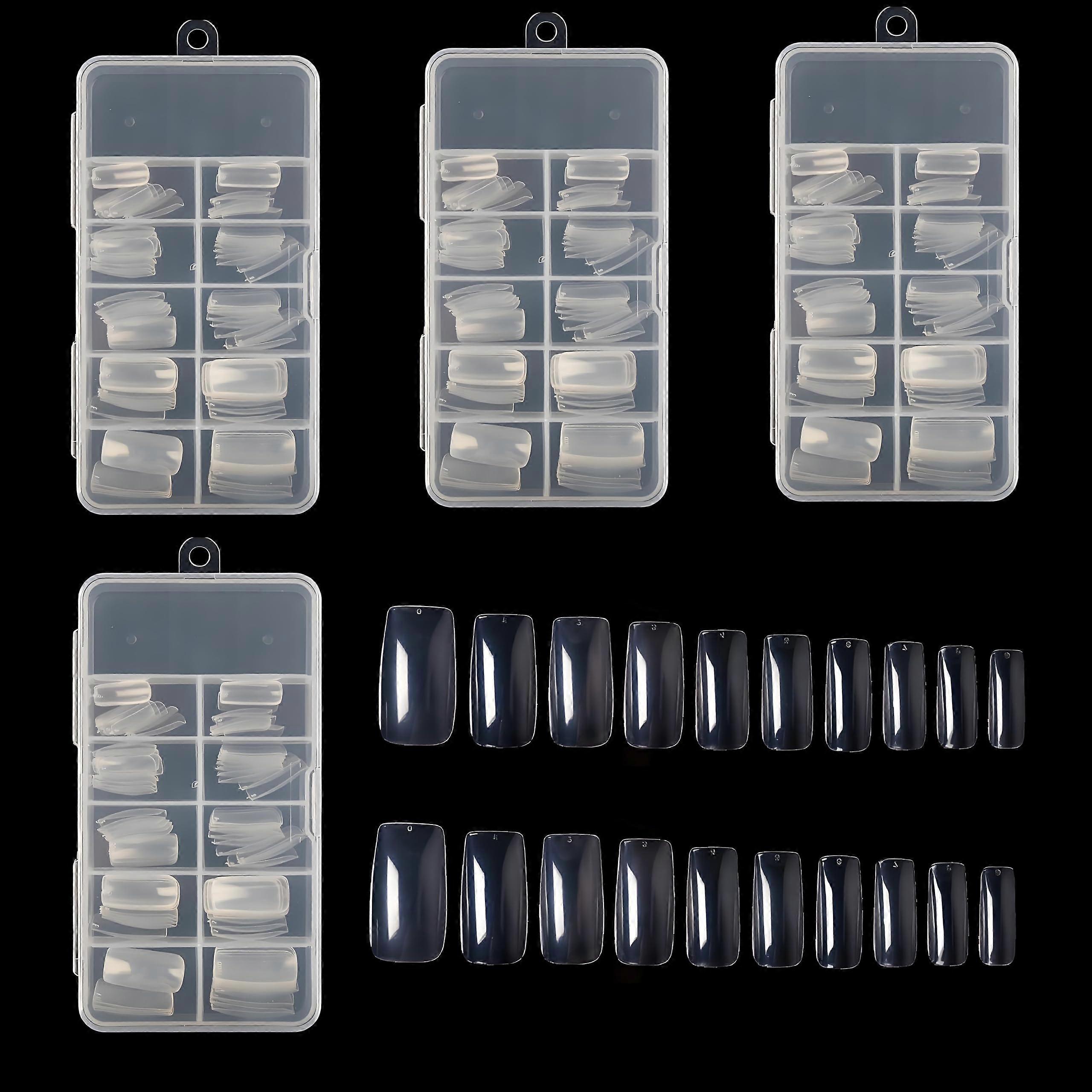 400PCS Clear Full Cover False Nail Tips with Storage Box for Nail Extension and Practice Hand