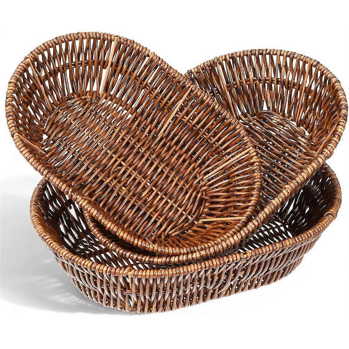 3 Pack Wicker Baskets, Woven Bread Baskets Sets,Tabletop Food Vegetable Basket for Serving Display