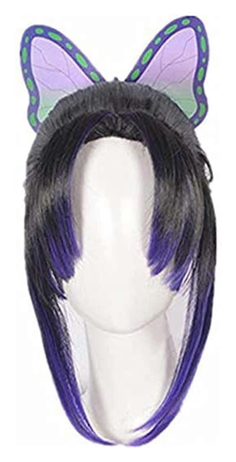 Cosplay Wig Black Purple Gradient Ponytail Heat Resistant with Cap