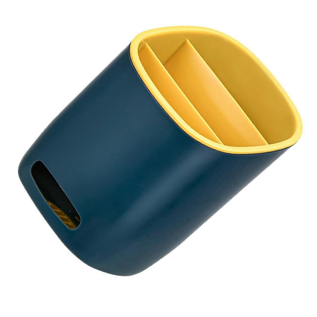 Dark Blue Utensil Holder with Drainage, Kitchen Cutlery Organizer Rack, Durable Plastic Storage Container