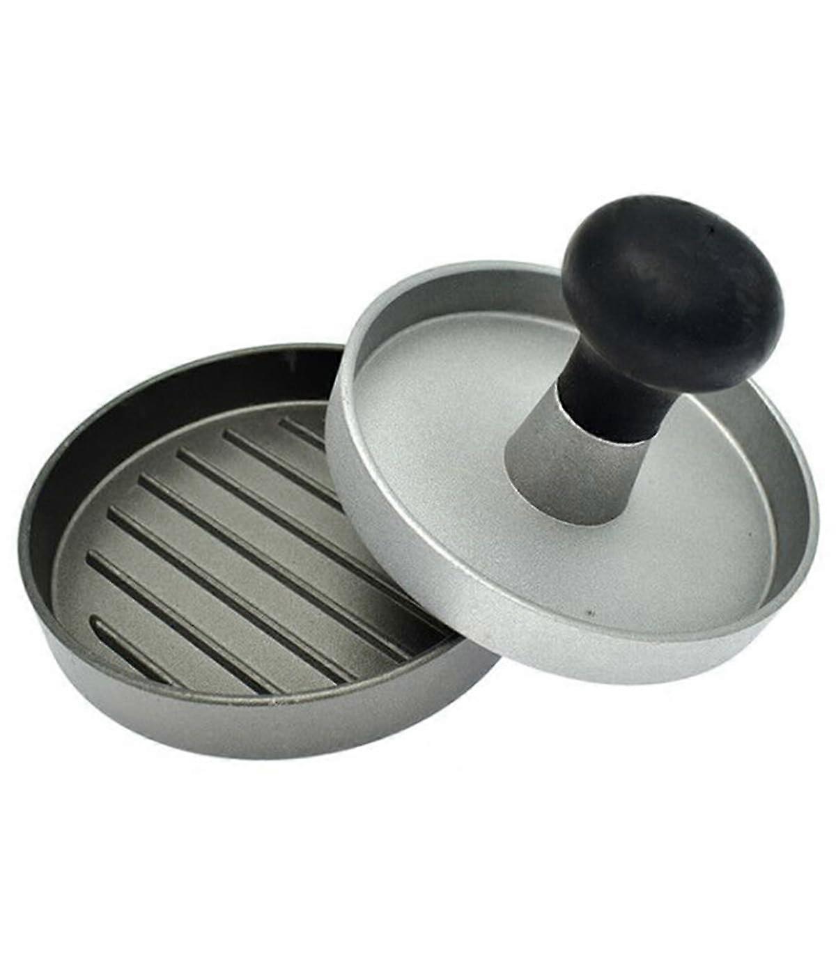 Aluminum Burger Press for Grilling with Adjustable Thickness and Classic Grill Pattern, Black Silver