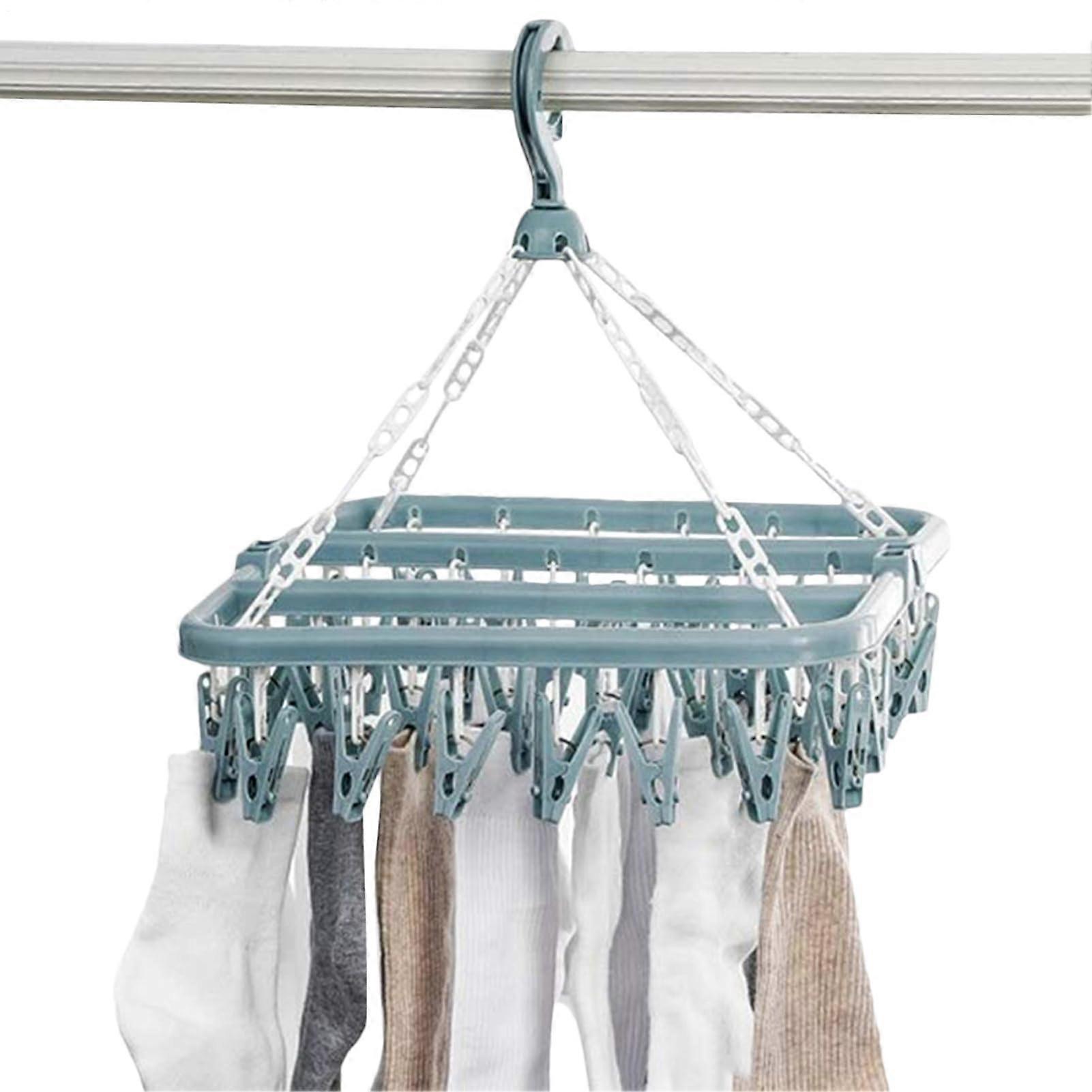 Foldable Clothes Drying Rack with 32 Clips, SpaceSaving Hanging Laundry Hanger for Socks, Bras, Towels